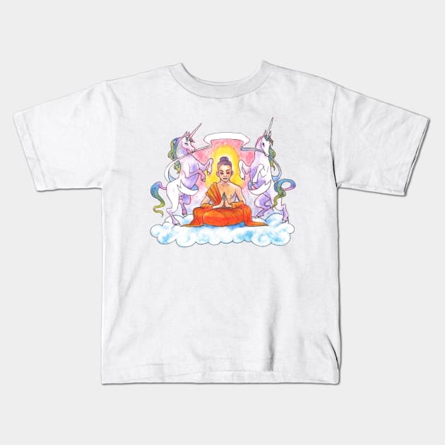 Buddha Unicorn Crest Kids T-Shirt by endrene